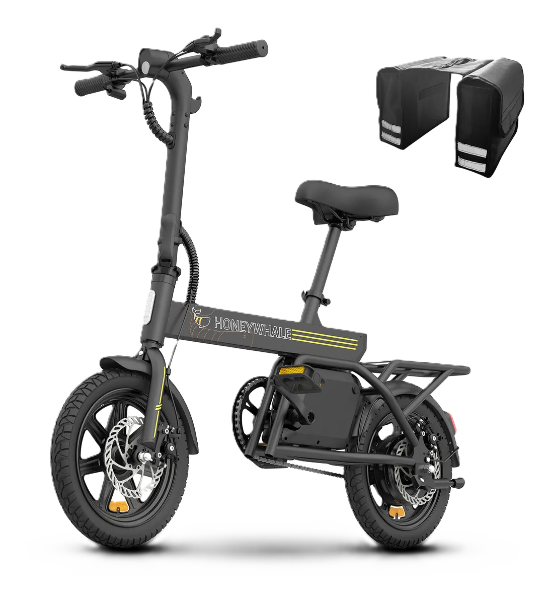 Bicicleta Elétrica Dobrável Honeywhale B20 preta portátil e prática