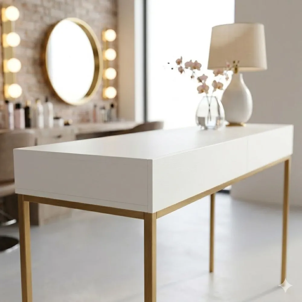 Aparador Eros moderno branco com pés em metal dourado