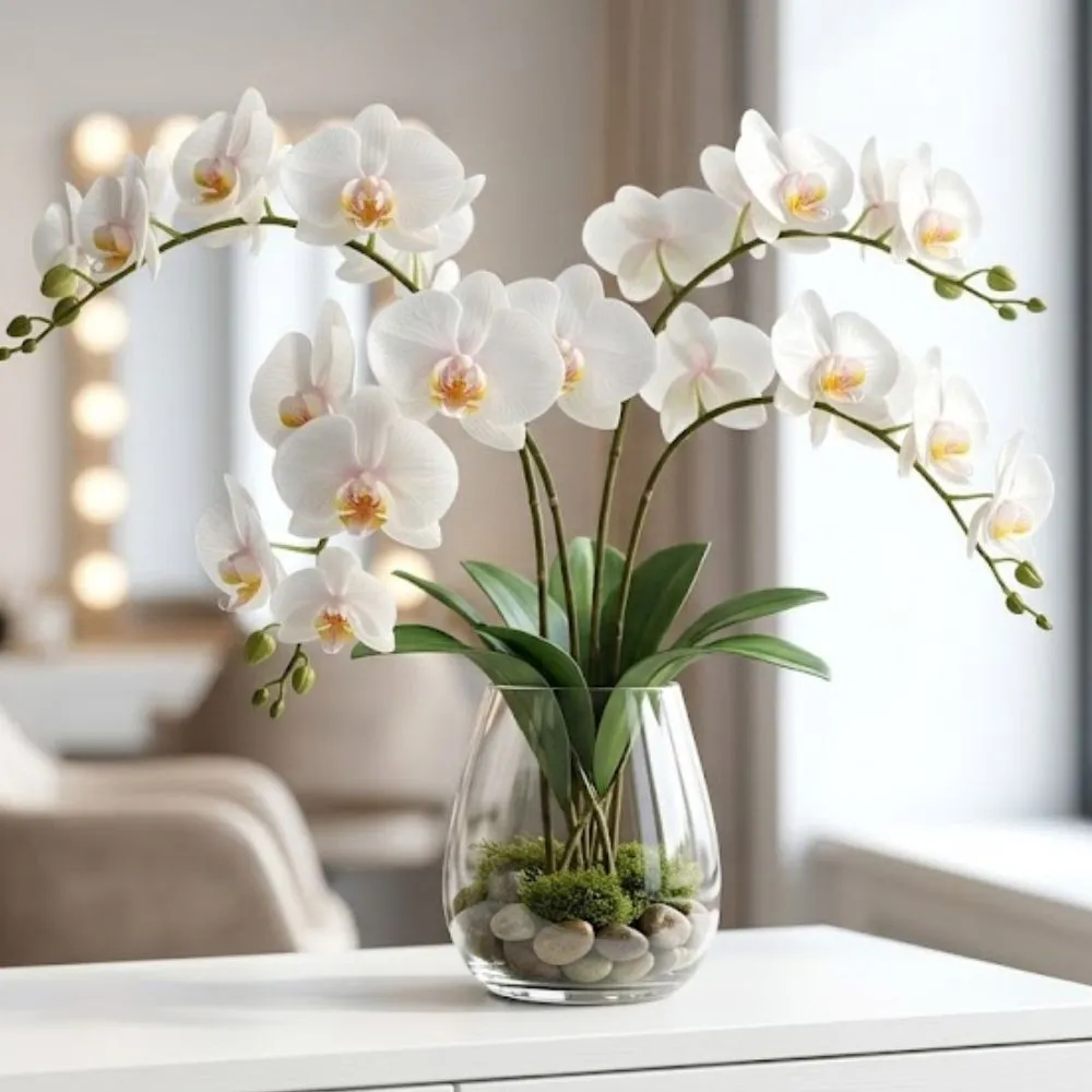 Arranjo de orquídeas de silicone 3D realistas em vaso