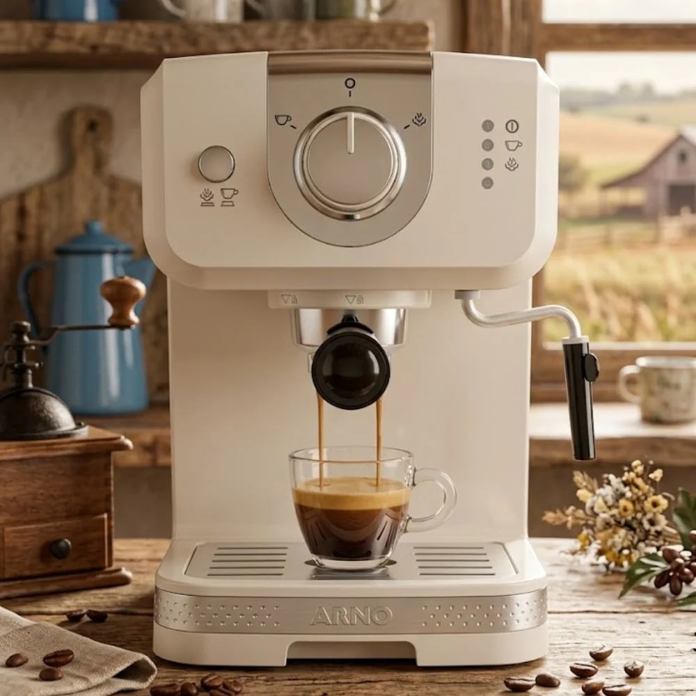 Cafeteira Arno Espresso Opio Soleil Marfim estilo vintage para cantinho rústico