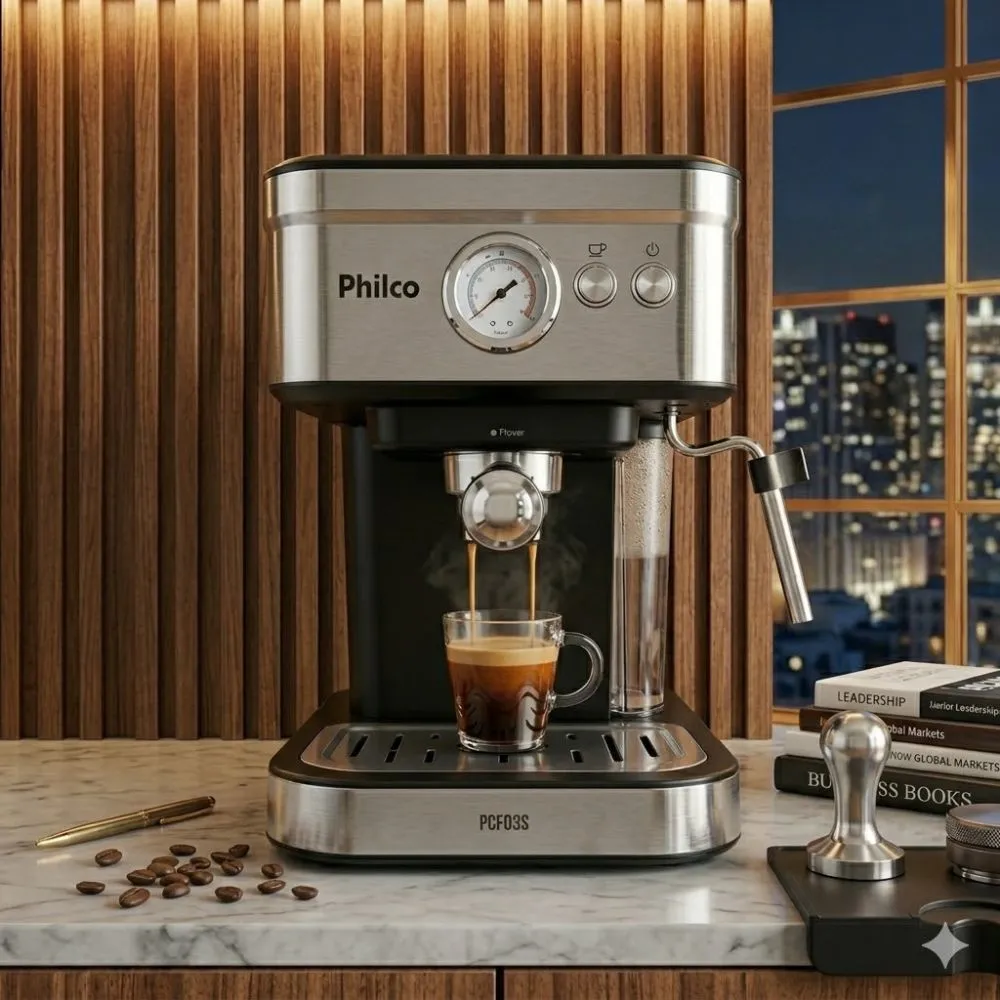 Cafeteira Expresso Philco 20 Bar em aço inox para escritório e ambiente executivo