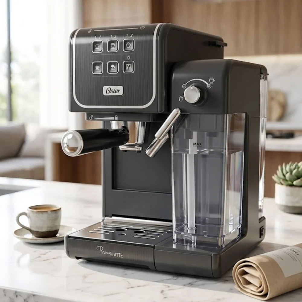 Cafeteira Expresso Oster PrimaLatte Touch inteligente e compacta