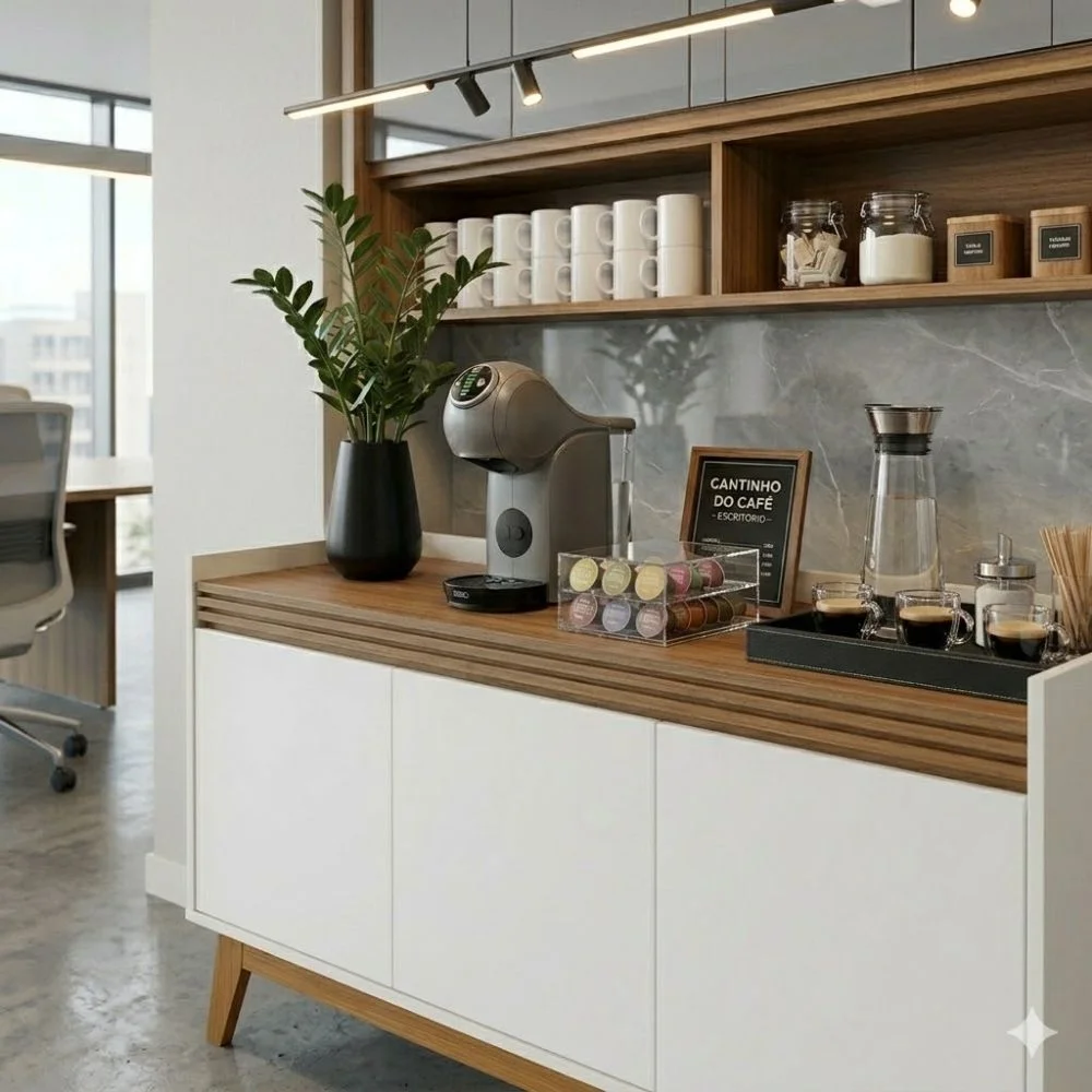 Decoração de cantinho do café funcional e moderno para escritórios e agências