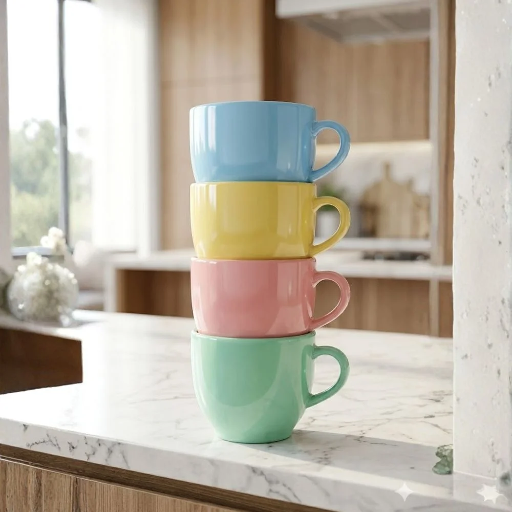 Jogo de xícaras de café em porcelana colorida para setup clean