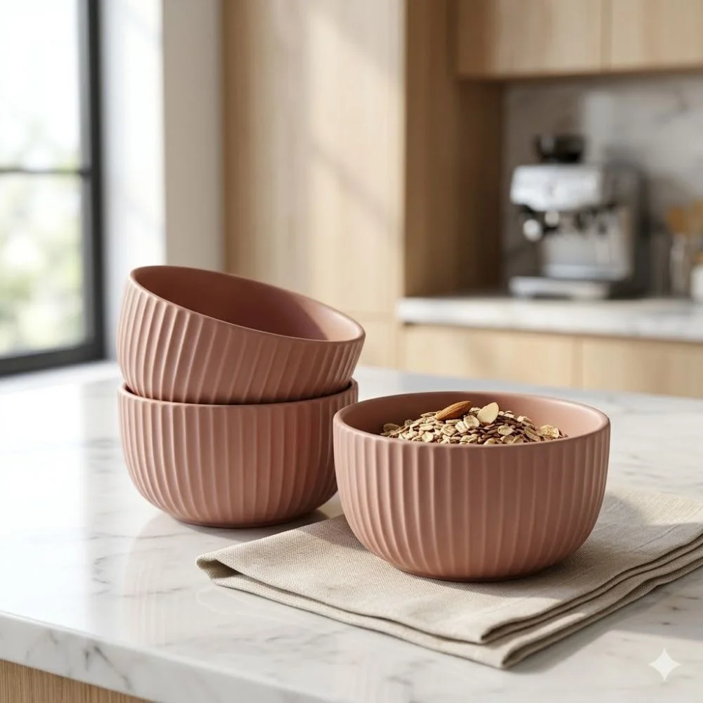 Kit de bowls compactos em cerâmica rosa para cápsulas e sachês