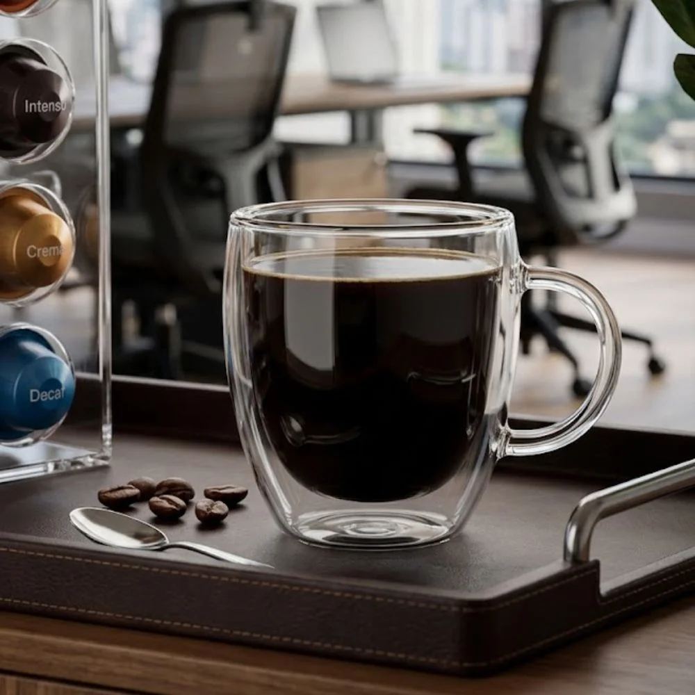 Kit de xícaras grandes de vidro com parede dupla 250ml para cafés e cappuccinos no trabalho