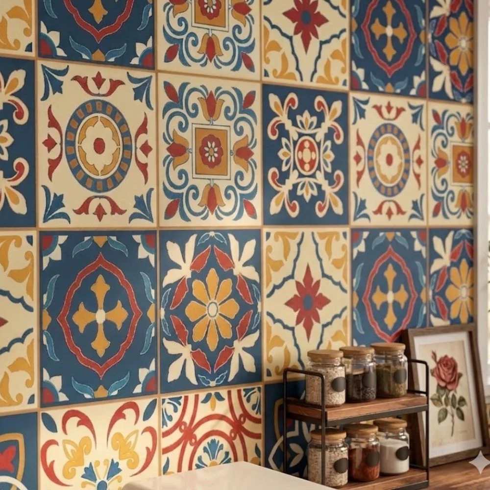 Papel de parede adesivo lavável estampa azulejo para fundo de cantinho do café roça